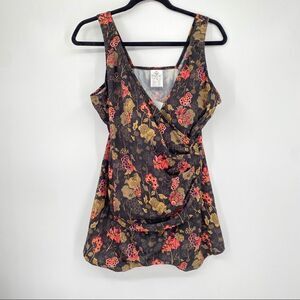 Slip on swim bathing suit plus size 24 black with pink floral print NWT